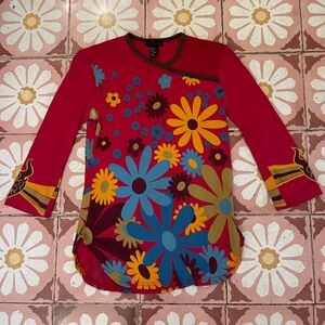 Custo Barcelona Floral Red Long Sleeved Top